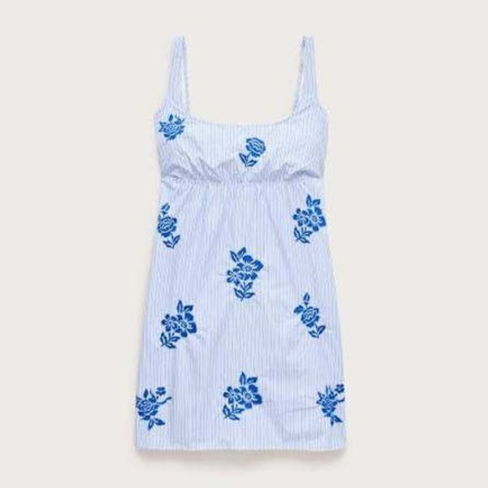 J. Crew Scoopback mini dress in embroidered floral stripe Twin Blue Stripe 6 NWT